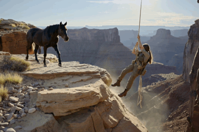 A herd of wild mustangs stopped in the middle of the desert when they spotted a female park ranger hanging off a cliff — thirty seconds later, what they did left the entire rescue team speechless.